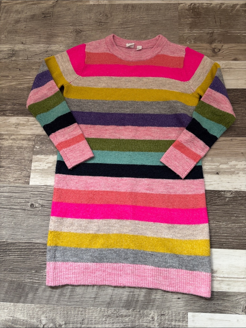 Girls Multicolor Stripe Knit Sweater Dress - Pink & Rainbow
